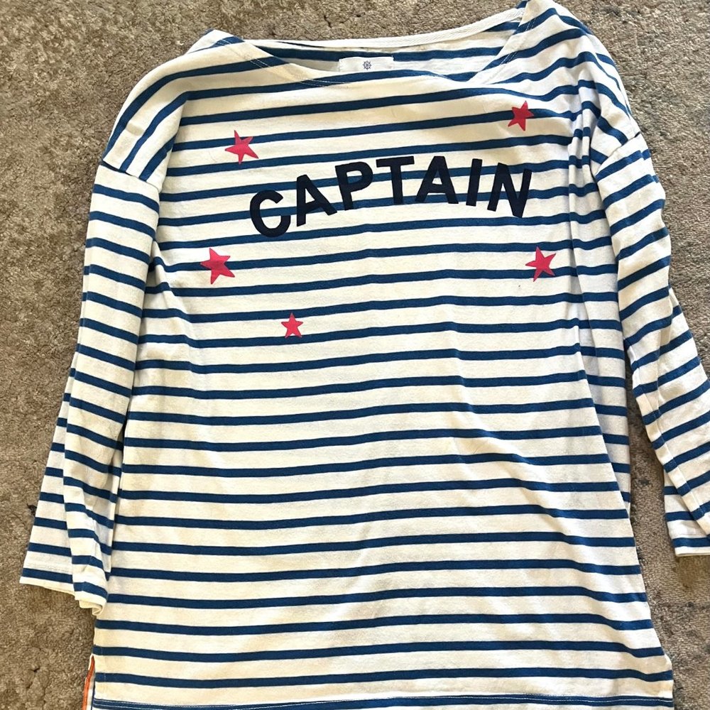 Sundry Captain Maritime Striped Blue and White Pink Stars Long Sleeve Top SZ 1